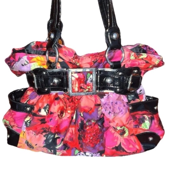 Wilsons Elli Vi Leather Floral Multicolor Shoulder Tote with Black Trim - Picture 2 of 5